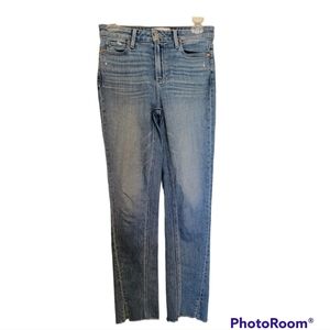 Paige Hoxton Slim Florencia Distressed Jeans. Pockets  Stretch Raw Edge  Size 26